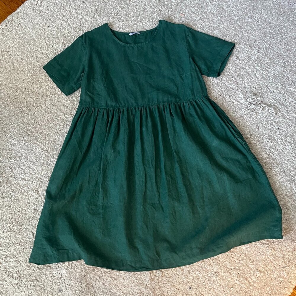 Linenfox Anna Dress -- Emerald Green -- Large